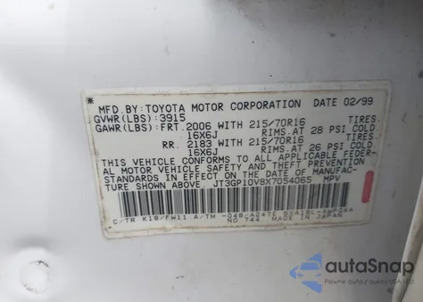 1999 Toyota Rav4 z USA, uszkodzony, nr VIN JT3GP10V8X7054065